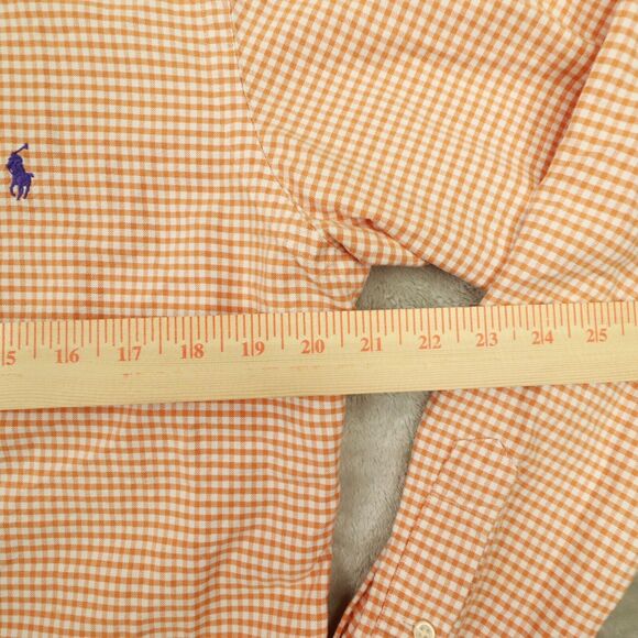 Ralph Lauren Vintage Men's Custom Fit Orange Gingham Check‎ Shirt size Medium - Picture 5 of 7